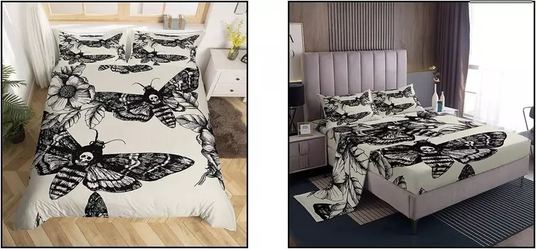 Erosebridal, 7 предметов, пододеяльник с принтом готического мотылька смерти + комплекты простыней