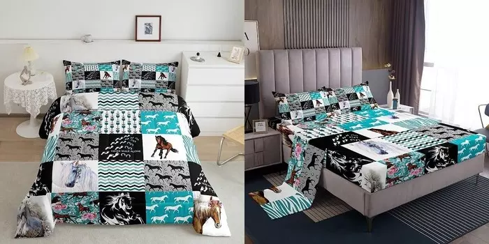 Erosebridal, 7 шт., полноразмерный комплект одеял для лошадей + простыня с глубоким карманом + плоская простыня + 4 наволочки, комплект постельного белья в стиле пэчворк в стиле ковбой-ковбой