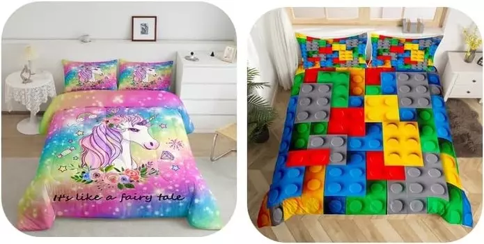 Erosebridal, комплект из 4 одеял с единорогом + 3D строительные блоки, пододеяльник + наволочки