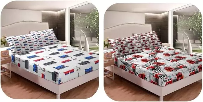 Erosebridal, комплект из 4 предметов с мультяшным поездом и красными транспортными средствами, простыня + наволочки (без верхней простыни)