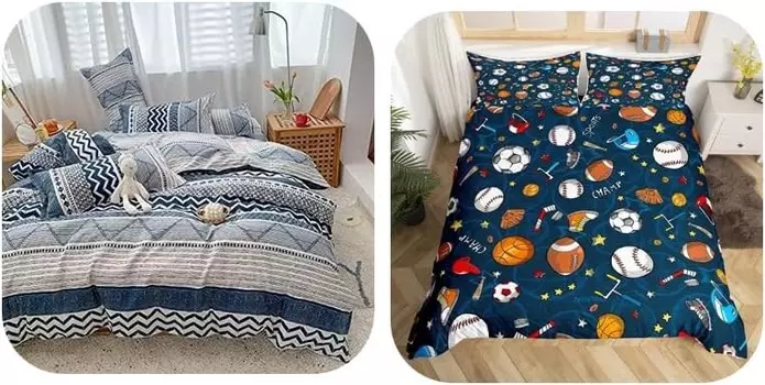 Erosebridal, комплект из 5 предметов с геометрической полоской и шариками, пододеяльник + наволочка (без одеяла)