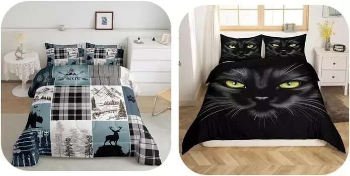 Erosebridal, комплект из 6 одеял в деревенском стиле с оленями + пододеяльник в готическом стиле с черным котом + наволочки