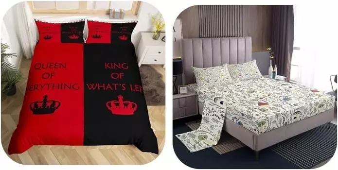 Erosebridal, комплект из 7 предметов, пододеяльник для пары (без одеяла) + наволочка + простыня с грибами + плоский лист