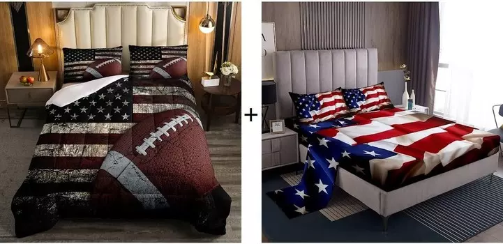 Erosebridal, комплект одеял для американского футбола из 7 предметов + простыня с американским флагом + комплект простыней США + наволочки