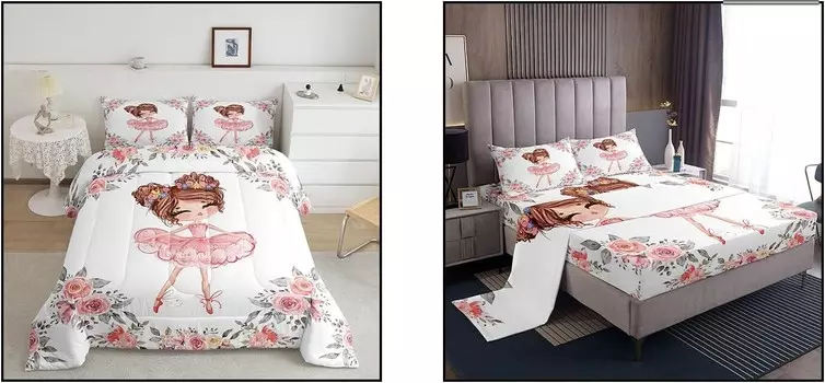 Erosebridal, комплект постельного белья Girly Ballet Themd из 5 предметов + комплекты простыней