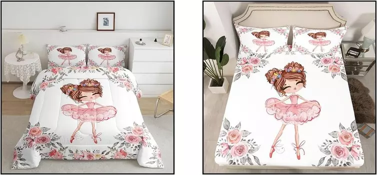Erosebridal, комплект постельного белья Girly Ballet Themd из 4 предметов + простыня на подкладке