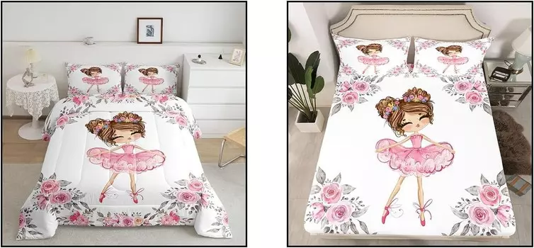 Erosebridal, комплект постельного белья Girly Ballet Themd из 6 предметов + простыня на подкладке