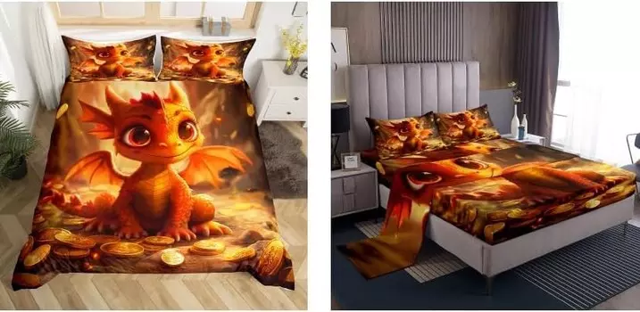 Erosebridal комплект простыней с изображением дракона из мультфильма Twin + комплект пододеяльников с волшебными животными (5 шт.)