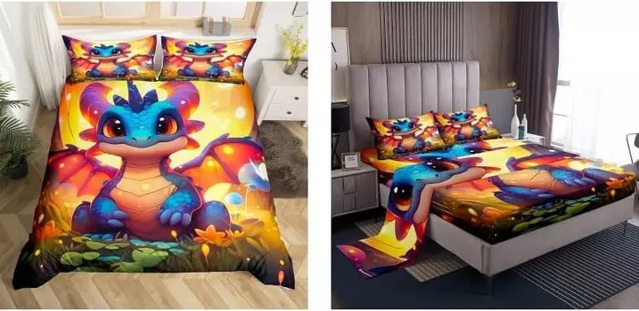 Erosebridal комплект простыней с изображением дракона из мультфильма Twin + комплект пододеяльников с волшебными животными (5 шт.)