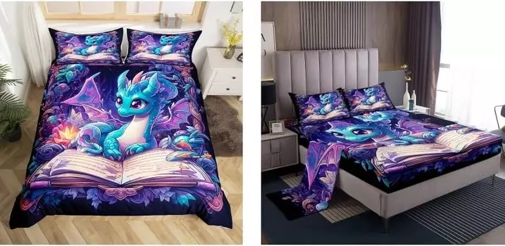 Erosebridal комплект простыней с рисунком дракона, полный + комплект пододеяльников с волшебными животными (7 шт.)