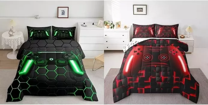 Erosebridal, комплекты детского постельного белья из 6 предметов с геометрическим рисунком для мальчиков, полный размер, красный, зеленый, черный