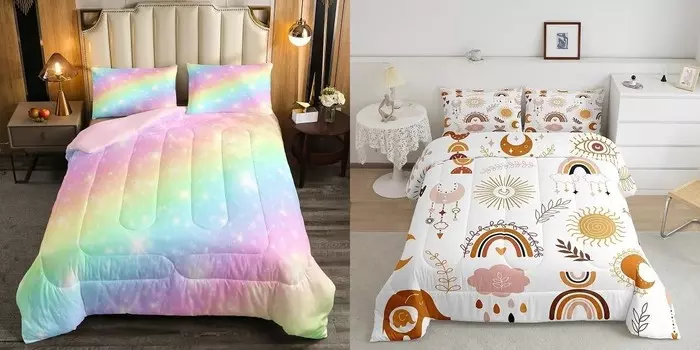 Erosebridal Наборы одеял двойного размера в стиле бохо Rainbow для девочек (2 одеяла и 4 наволочки)