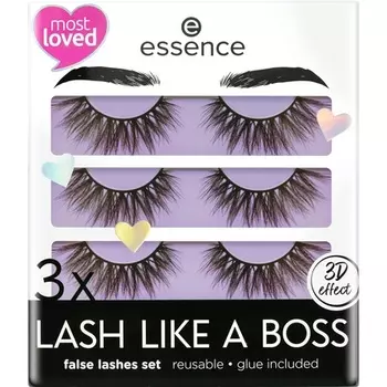 Essence LASH LIKE A BOSS Набор накладных ресниц 02 Веганский, без частиц микропластика, без отдушек, 3 пары, мои ресницы безграничны, упаковка из 3 шт.