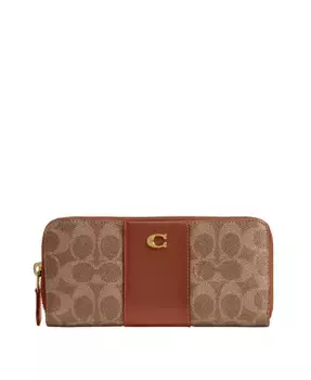 Essential Signature Canvas Slim Accordion Zip Wallet – Элегантный компактный кошелек-книжка на молнии Essential Signature из ткани canvas COACH, мультиколор