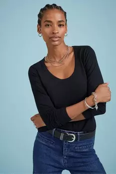 Essentials с длинными рукавами и круглым вырезом топ с lenzing ecovero Baukjen, черный