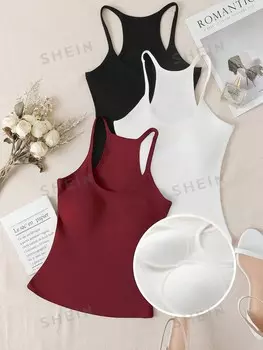 Essnce 3 шт/компл, Очень большая майка, облегающий крой, простой цвет, лето Shein, мультиколор