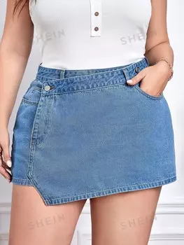Essnce Асимметричная джинсовая юбка больших размеров с завышенной талией Shein, синий