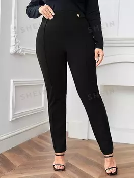 Essnce Брюки больших размеров, завышенная талия, швы прострочены Shein, черный