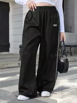 Essnce Брюки-джоггеры больших размеров с полосками по бокам и завязками на шнурке Shein, черный