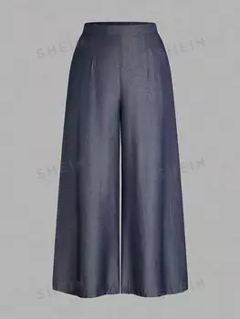 Essnce Брюки-клеш с завышенной талией, однотонные, повседневная одежда Shein, темно-синий