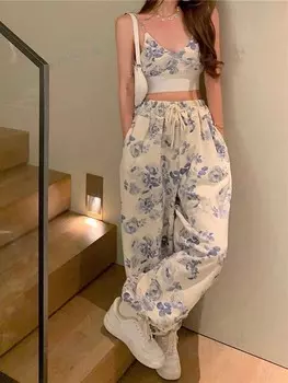 Essnce Комплект из двух частей: короткий бюстгальтер и широкие брюки без бретелек с высокой талией Shein, мультиколор