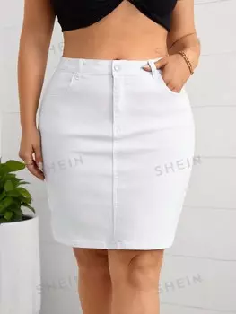 Essnce Летняя повседневная однотонная джинсовая юбка больших размеров Shein, белый