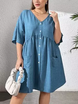 Essnce Платье Женское праздничное повседневное для похудения синее Shein, синий