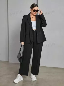 Essnce Plus Костюмный воротник и брюки с передним швом Shein, черный