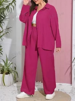 Essnce Plus Рубашка с заниженными плечами и широкие брюки Shein, пурпурно-красный