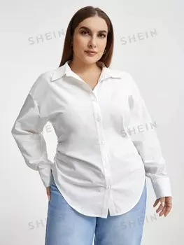 Essnce Plus Size Белая женская рубашка со складками с длинным рукавом Shein, белый