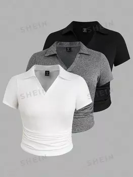 Essnce Простая и простая повседневная футболка больших размеров с короткими рукавами Shein, мультиколор