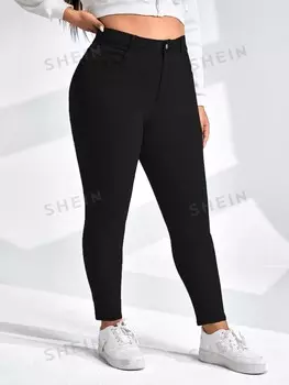 Essnce Простые Однотонные узкие брюки больших размеров для весны и осени Shein, черный