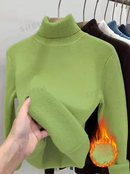 Essnce Трикотажная водолазка с длинными рукавами, приталенная, флис, однотонная, для женщин, носится осенью и зимой Shein, зеленый