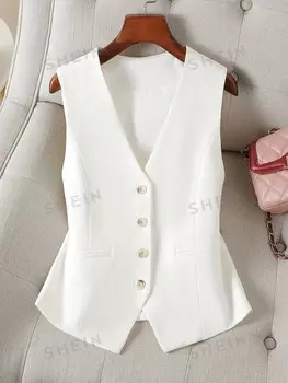 Essnce Женская одежда больших размеров, новая мода, повседневная, элегантная, для работы и обратно в школу, жилет Frenchies Shein, белый