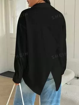 Essnce - Женская свободная асимметричная рубашка с длинными рукавами, весна/лето Shein, черный