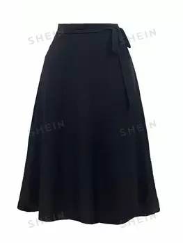 Essnce Женская юбка-зонтик больших размеров с высокой талией и галстуком-бабочкой спереди Shein, черный