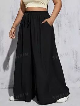 Essnce Женские черные свободные брюки больших размеров с расклешенными штанинами Resory Wear, идеальные для лета Shein, черный