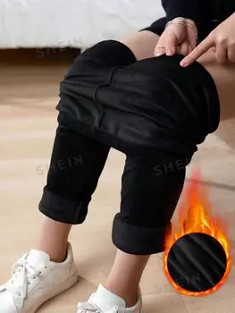 Essnce Женские леггинсы больших размеров, плотные, теплые Shein, черный