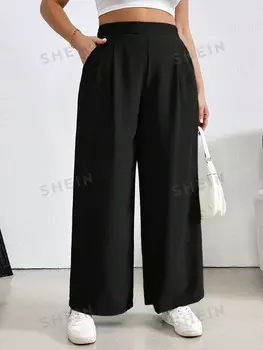 Essnce Женские мятно-зеленые брюки-карандаш больших размеров с широкой талией Shein, черный