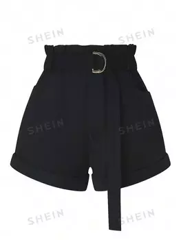 Essnce Женские однотонные повседневные шорты больших размеров Shein, черный