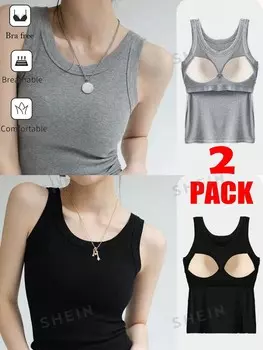 Essnce Женский комплект из 2 предметов, толстый бюстгальтер в рубчик, топы без рукавов, однотонная корректирующая осанка, носить внутри или снаружи Shein, мультиколор