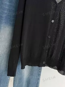 Essnce Женский простой однотонный кардиган больших размеров с длинными рукавами Shein, черный