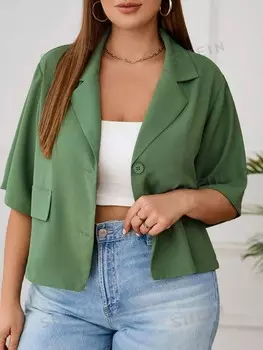 Essnce Женский зеленый пиджак больших размеров с v-образным вырезом и короткими рукавами больших размеров Модный Shein, зеленый