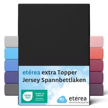 ETREA Джерси-топпер Простыня 180x200см - 200x200 - 100% Хлопок Простыня Натяжная простыня 180x200см - 200x200 Наматрасник - Дополнительный трикотаж Простыня Топпер Хлопок OEKOTEX - Черный Etrea Himmlische Qualitt