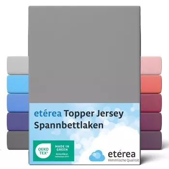 ETREA Джерси Топпер Простыня 90x200см - 100x200 - 100% ХЛОПОК - Простыня Простыня 90x200см - 100x200 Наматрасник - Комфортная Простыня Топпер Хлопок - OEKOTEX - Серый Etrea Himmlische Qualitt
