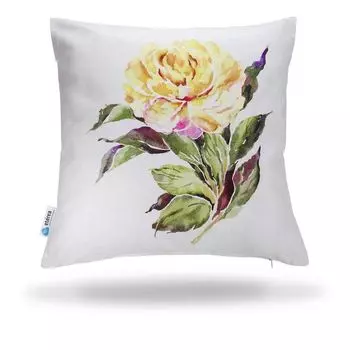 Etrea Хлопковая декоративная подушка «Цветок желтый», 40 x 40 см — Декоративный чехол на подушку без наполнителя — Стандартный чехол на подушку Oekotex для дивана Гостиная Спальня — Печать с обеих сторон и молния Etrea Himmlische Qualitt