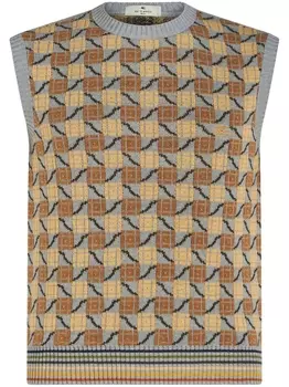 ETRO джемпер без рукавов с вышитым логотипом, коричневый