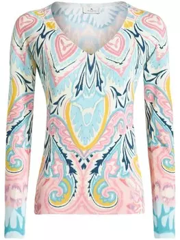 ETRO джемпер с V-образным вырезом и графичным принтом, синий