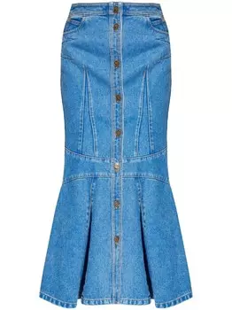 ETRO джинсовая макси-юбка с расклешенным подолом и вставками, синий