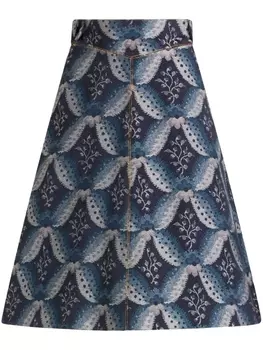 ETRO джинсовая юбка с цветочной вышивкой, синий